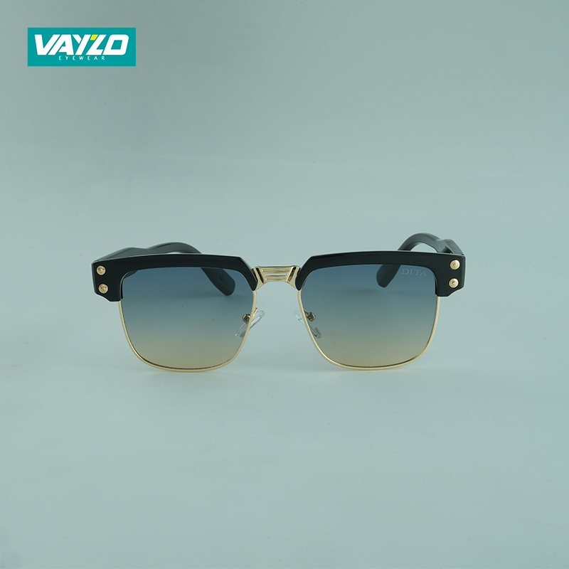 Half-Rim Black Green Sunglass